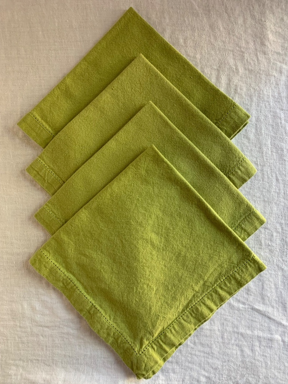 Green Linen-Cotton Hemstitched Napkins | Modern Classic Table Linens | Set of 4
